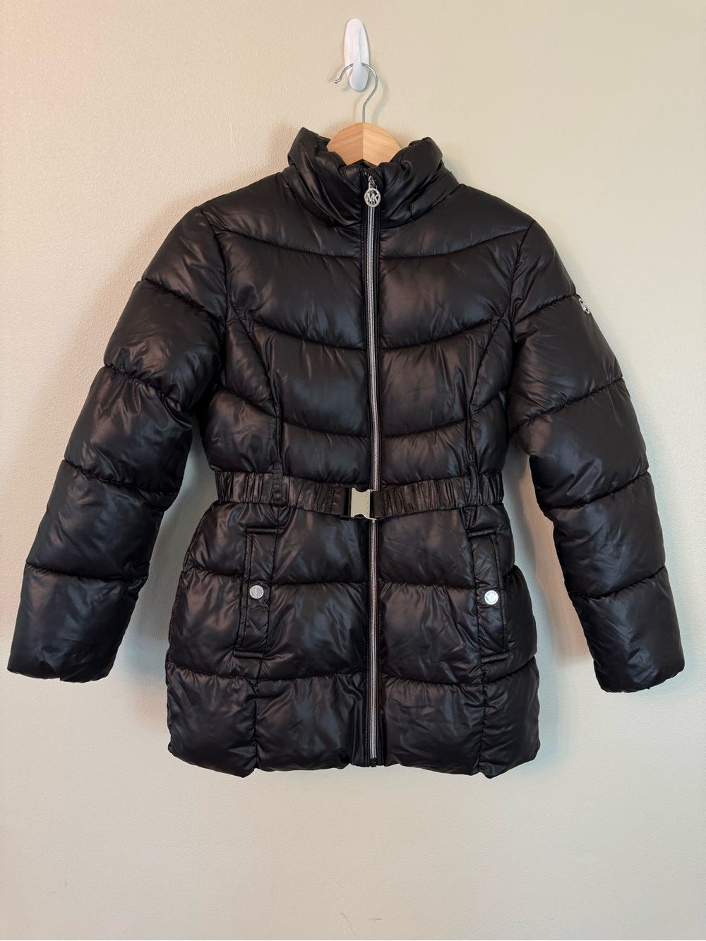 Michael Kors Girls Black Belted Puffer Coat Jacket Size 16